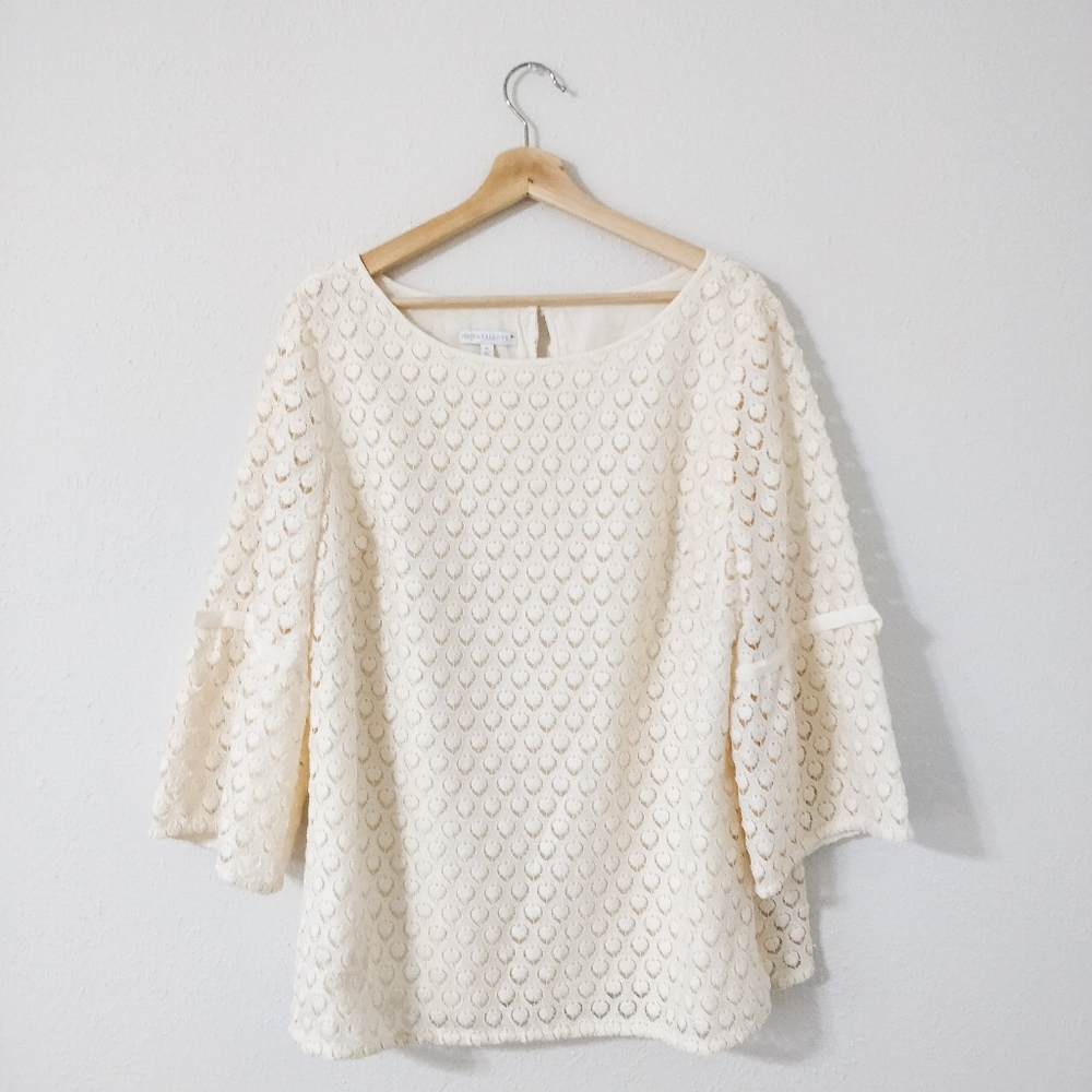 Talbot's White Lace Top with Flair Sleeves